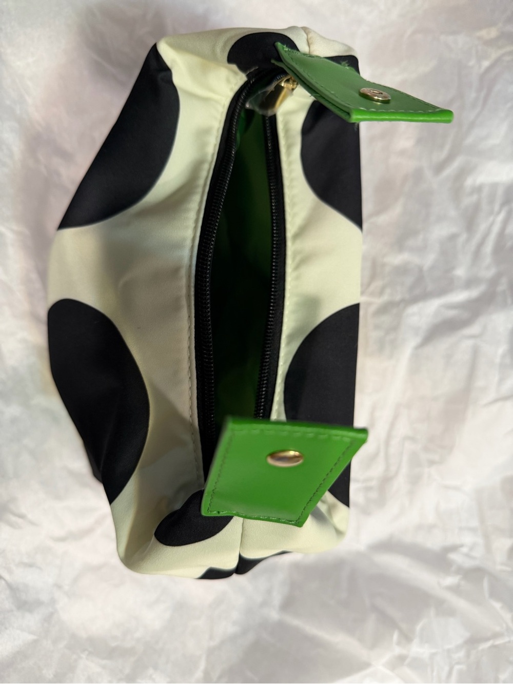 kate spade White with Black Polka Dot Cosmetic Bag with Green Logo NWOT - Picture 3 of 4